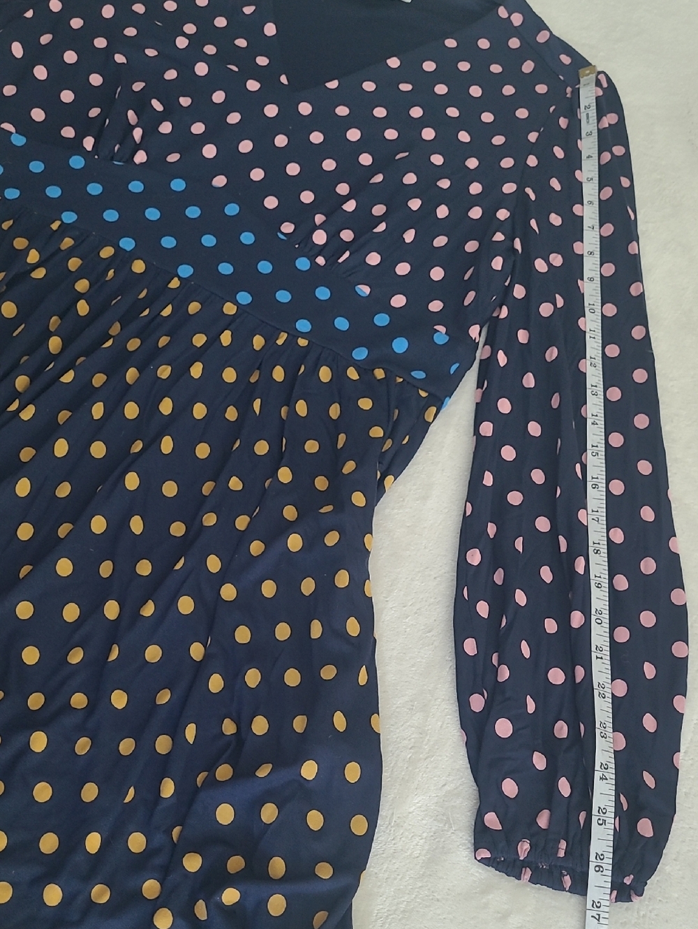 Boden Dress Female US 12 Navy Polka Dot Long Sleeve Empire Midi NWT Cottagecore - Picture 9 of 14